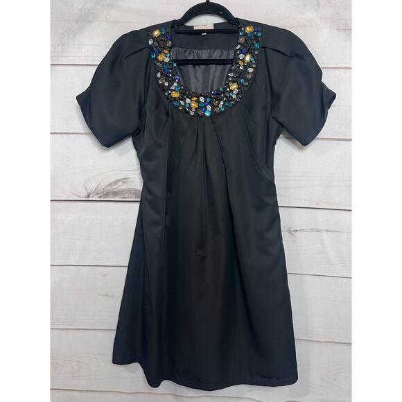 Marie Lou Dresses & Skirts - Marie Lou Saint Barth Size SM Black Dress With Big Jeweled Collar
